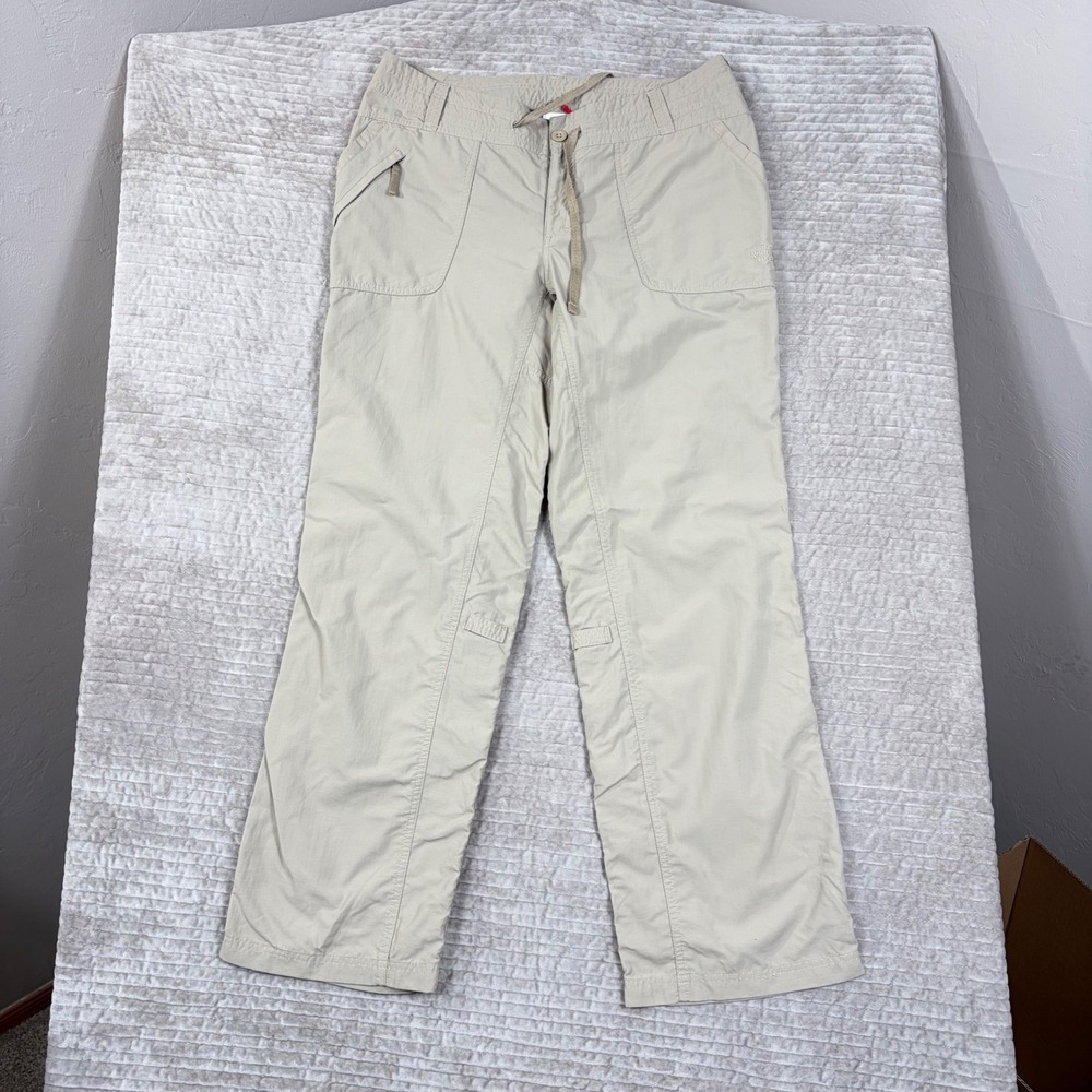 The North Face Womens 12 Tan Nylon Hiking Cargo Pants Straight Leg Outdoor Khaki